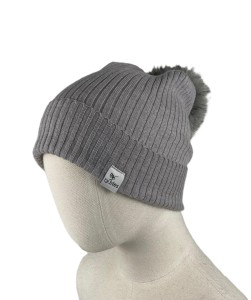 Czapka 100% wełna merino pompon prążek wool