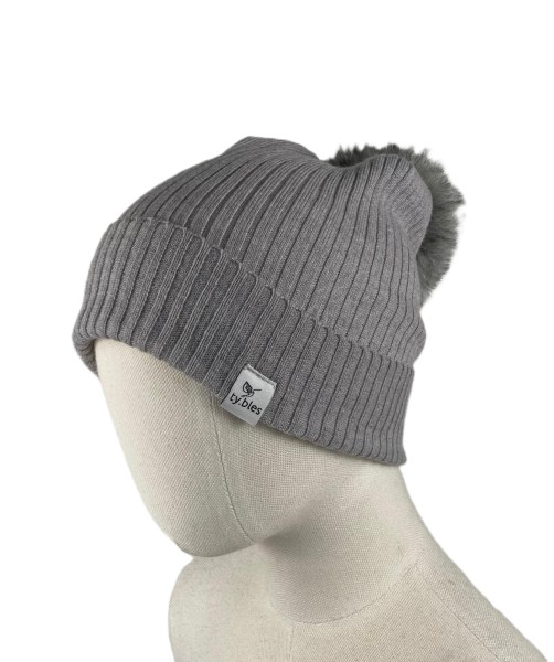 Czapka 100% wełna merino pompon prążek wool