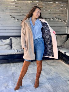 Naturalny damski płaszcz  38 kaptur 100% wełna parzona wool merino