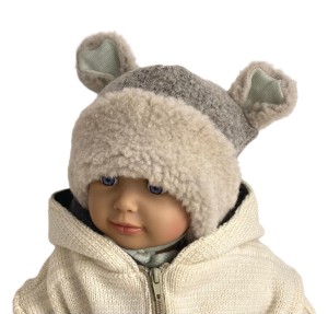 Czapka wiązana 50/56 cm wełna 100% wool  miś ciepła